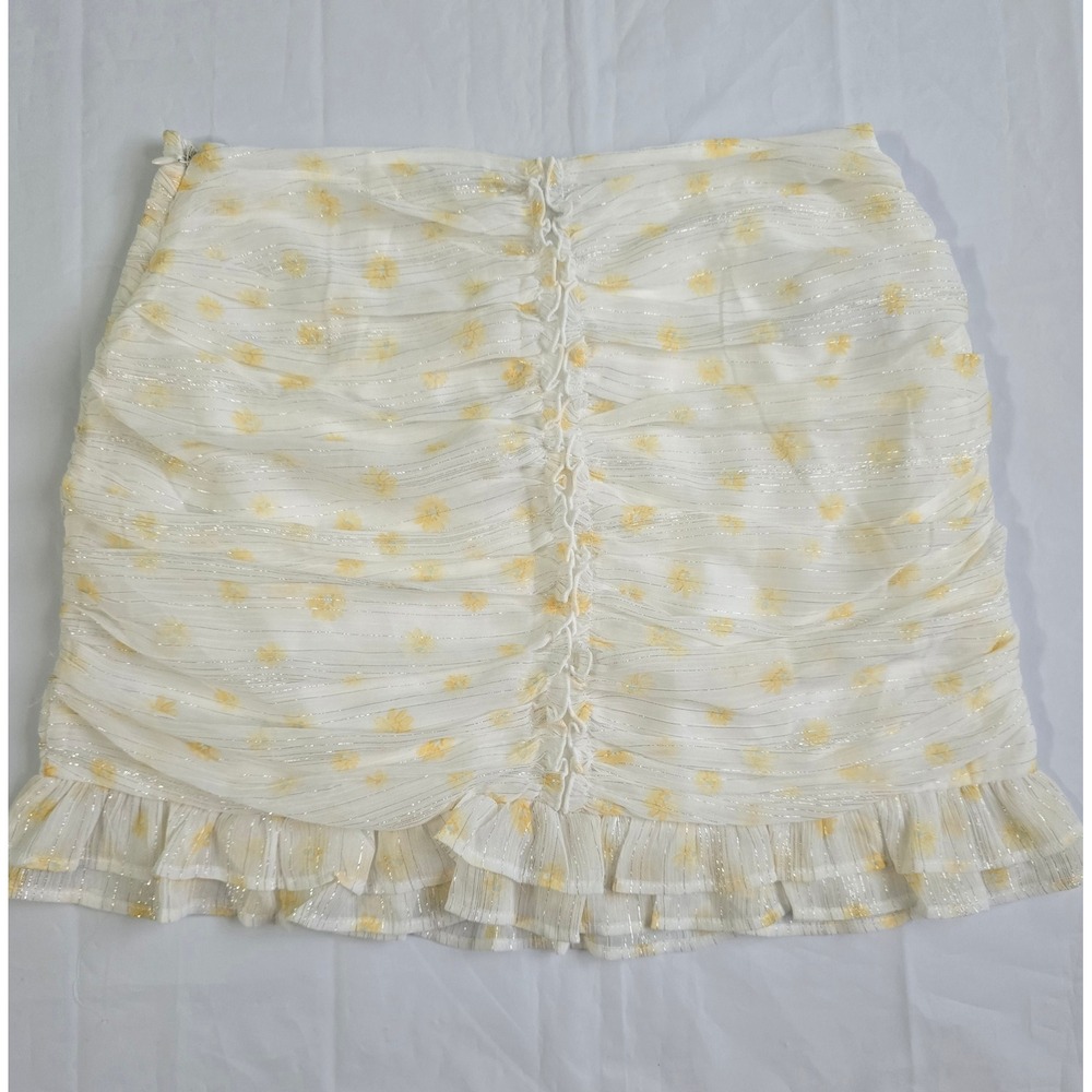 Forever 21 Floral Mini Skirt Lot of 2 Ruched Ruffle White Yellow Blue Large NWT - Picture 9 of 16